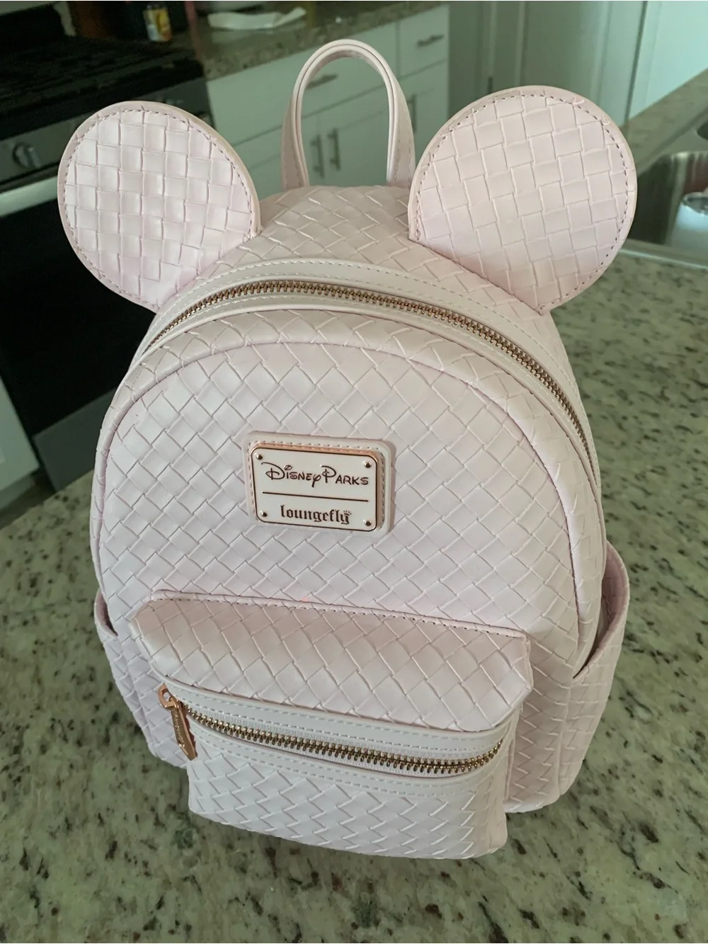 Loungefly Light Pink Woven Mini Backpack with Ear Accents